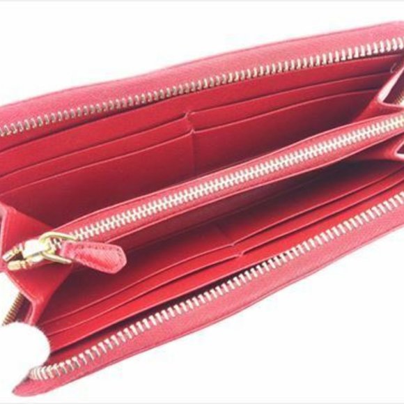 Prada Wallet Purse Logo Red Gold Saffiano leather Woman Authentic Used - Picture 4 of 7